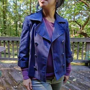 H&M Divide Navy Blue Double Breasted Cropped Pea Coat Jacket - Size S - M